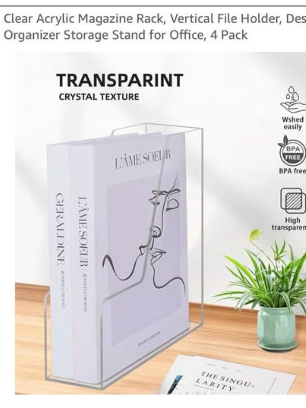 Clear Acrylic Magazine Rack Vertical File Holder - Transparent